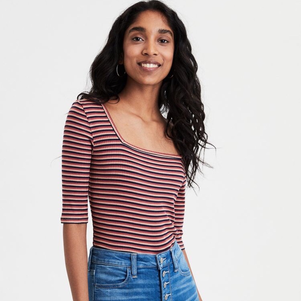 American Eagle square neck striped t shirt
